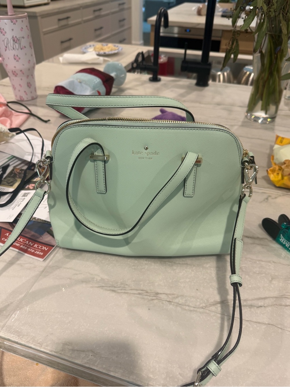 kate spade mint green Saffiano leather crossbody satchel